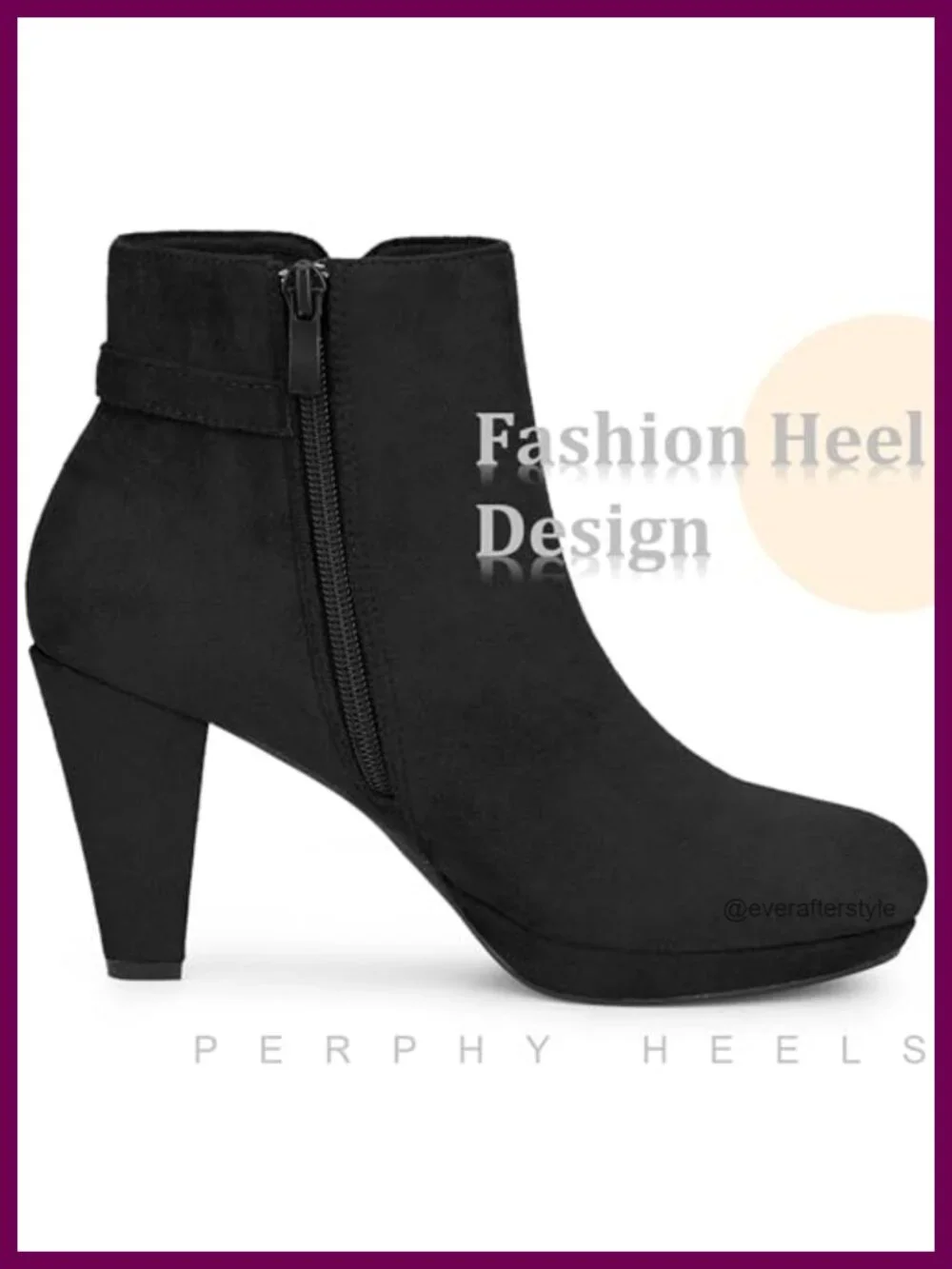 Faux Suede Low Platform Ankle Booties with Chunky Heel and Buckle